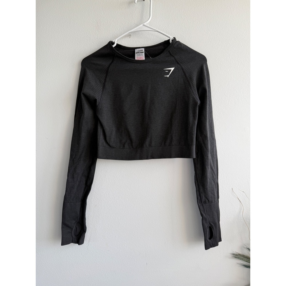 Gymshark Vital Seamless Long Sleeve Crop Top Black Marl Thumbholes B1A3D Medium